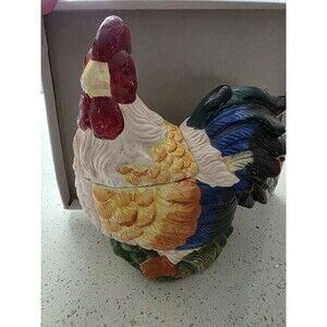 Vintage Alco Industries Ceramic Chicken Rooster Cookie Jar 10.5" x 8" x 5"